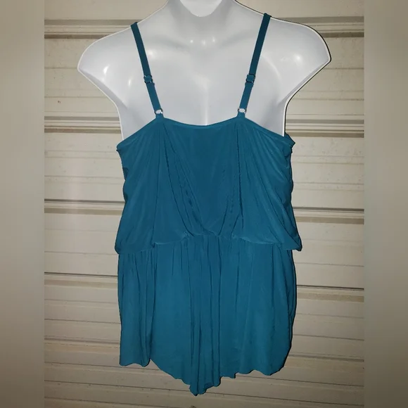 Plus Size 20 2x Womens Swimsuit Teal Blue Romper Swim One Piece - Picture 4 of 4